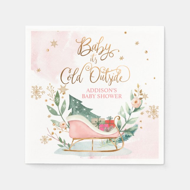 Baby It's Cold Outside Winter Sleigh Baby Shower N Napkins (Front)