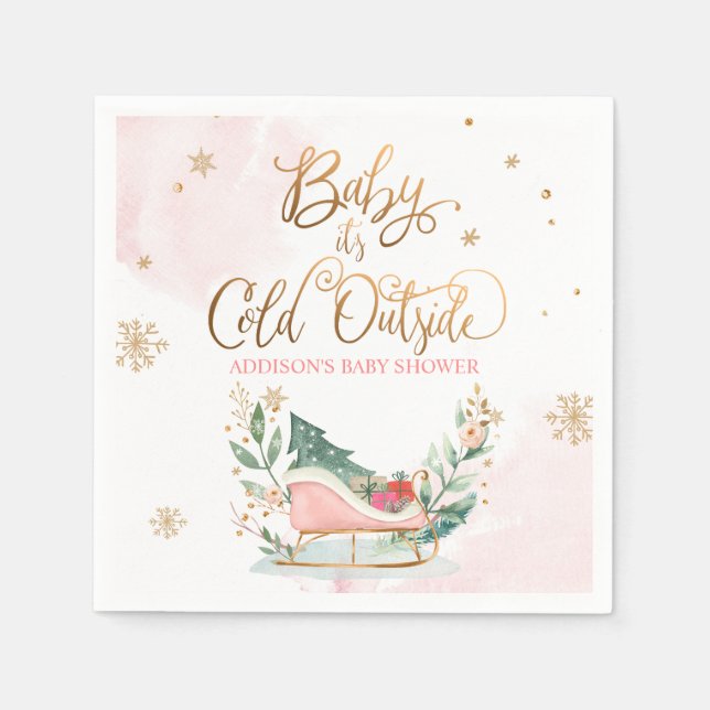 Baby It's Cold Outside Winter Sleigh Baby Shower Napkins (Front)