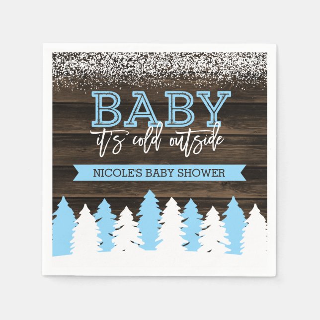 Baby It's Cold Outside Winter Snow Boy Baby Shower Napkins (Front)