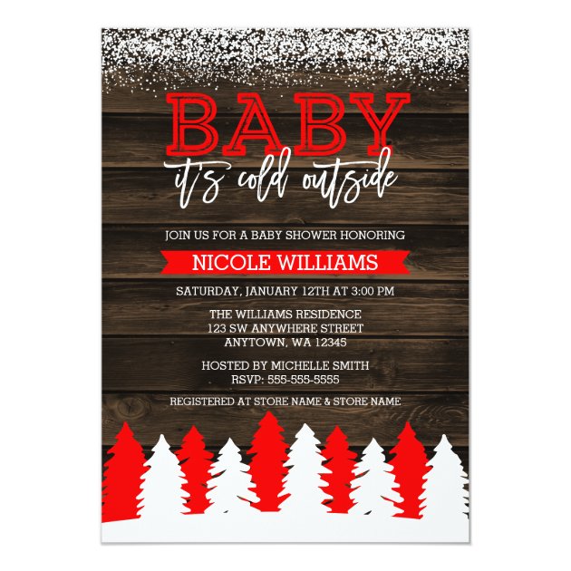 Baby It's Cold Outside Winter Snow Red Baby Shower Invitation