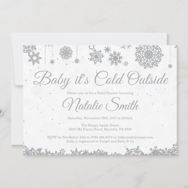 Baby Its Cold Outside Winter Snowflake Baby Shower Invitation (Front)