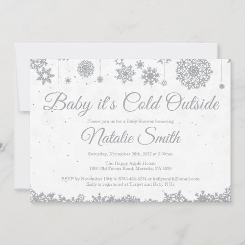 Baby Its Cold Outside Winter Snowflake Baby Shower Invitation