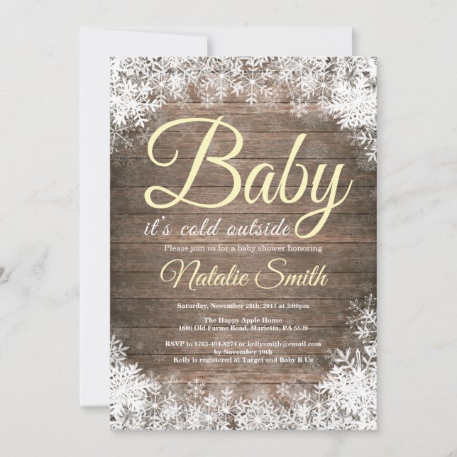 Baby Its Cold Outside Winter Snowflake Baby Shower Invitation (Front)