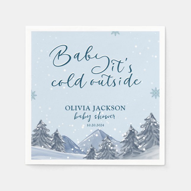 Baby its cold outside winter snowflake baby shower napkins (Front)