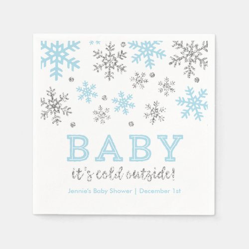 Baby Its Cold Outside Winter SnowflakeBlueSilver Napkins