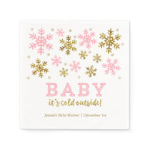 Baby It's Cold Outside Winter Snowflake, Pink-Gold Napkins