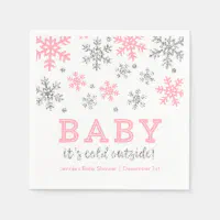 Baby It's Cold Outside Winter Snowflake,PinkSilver Napkins