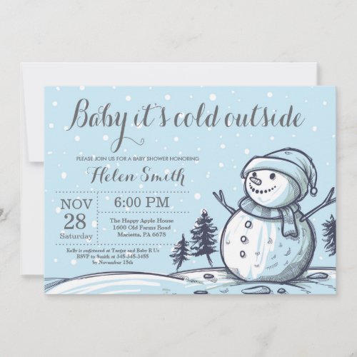 Baby its Cold Outside Winter Snowman Baby Shower Invitation