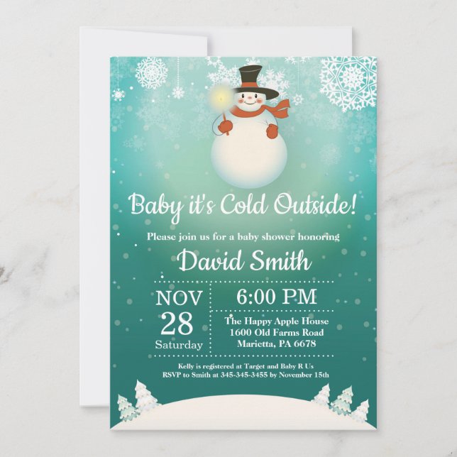 Baby its Cold Outside Winter Snowman Baby Shower Invitation (Front)