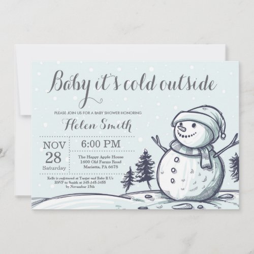 Baby its Cold Outside Winter Snowman Baby Shower Invitation