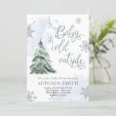 Baby It's Cold Outside Winter Tree Boy Baby Shower Invitation (Standing Front)