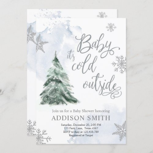 Baby Its Cold Outside Winter Tree Boy Baby Shower Invitation