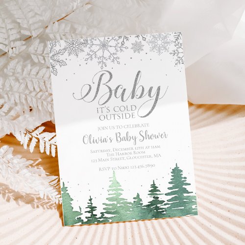 Baby its Cold Outside Winter Trees Invitation
