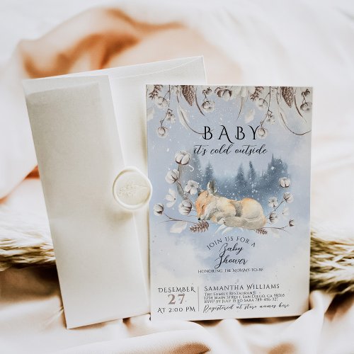 Baby its cold outside Winter Wood Baby Shower Invitation