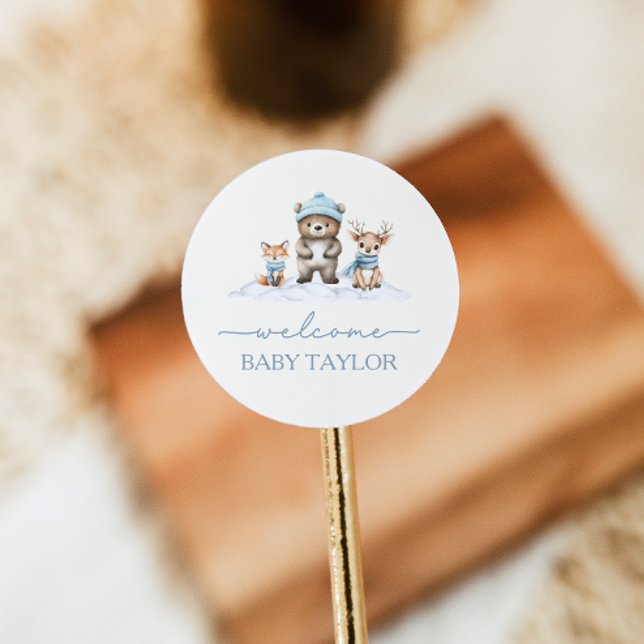 Baby It's Cold Outside Winter Woodland Baby Shower Classic Round Sticker (Creator Uploaded)