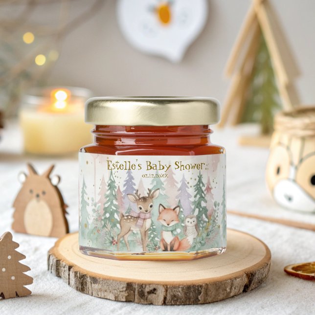Baby It's Cold Outside Winter Woodland Baby Shower Honey Jar Favors (Creator Uploaded)