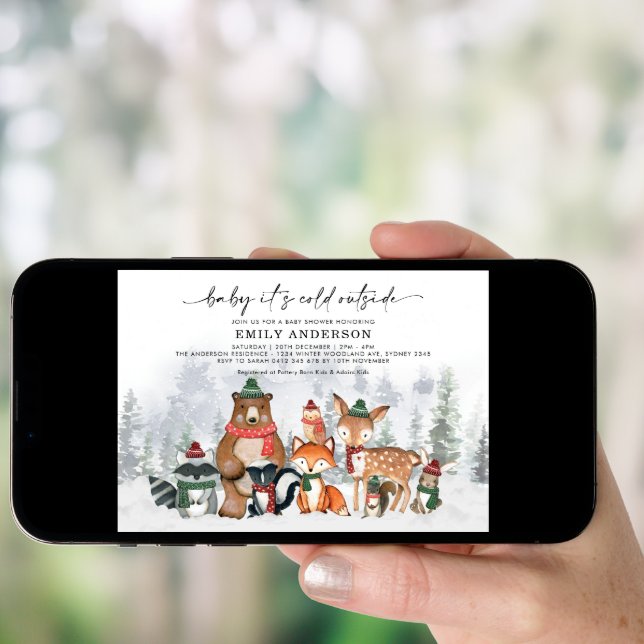 Baby It's Cold Outside Winter Woodland Baby Shower Invitation (Front Digital)
