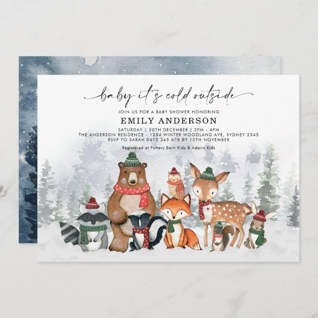 Baby It's Cold Outside Winter Woodland Baby Shower Invitation (Front/Back)