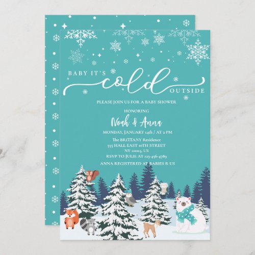  Baby its cold outside winter woodland baby shower Invitation