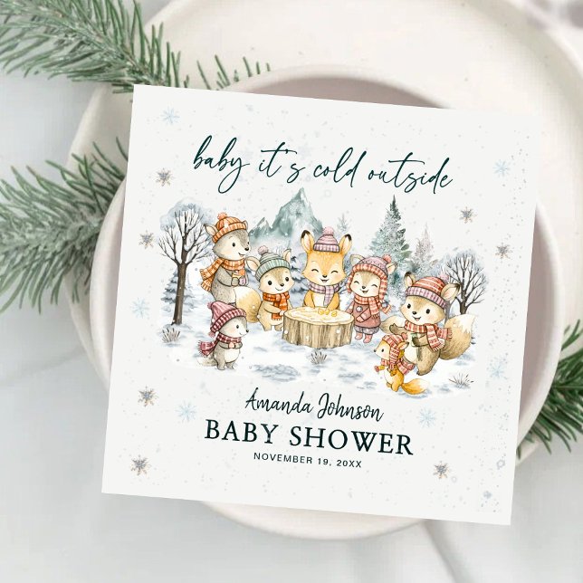 Baby Its Cold Outside Winter Woodland Baby Shower Paper Dinner Napkins (Creator Uploaded)