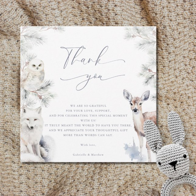 Baby It's Cold Outside Winter Woodland Baby Shower Thank You Card (Creator Uploaded)