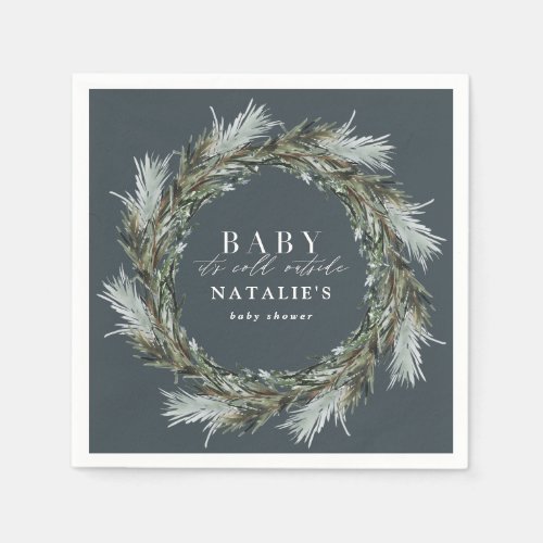 Baby its cold outside winter wreath baby shower napkins