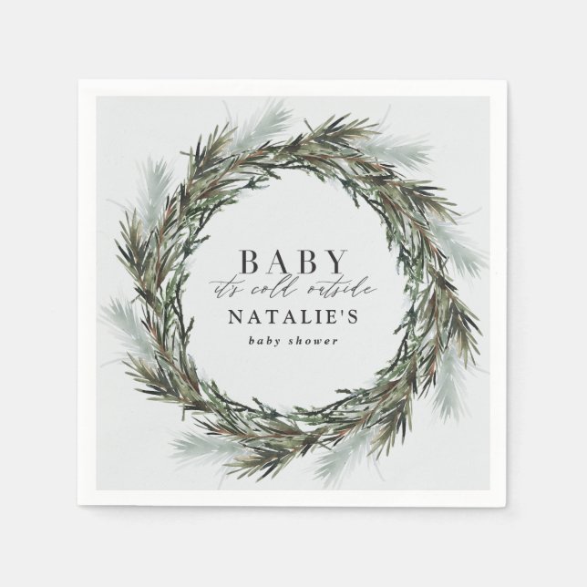 Baby its cold outside winter wreath baby shower napkins (Front)