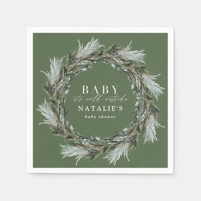 Baby its cold outside winter wreath baby shower napkins (Front)