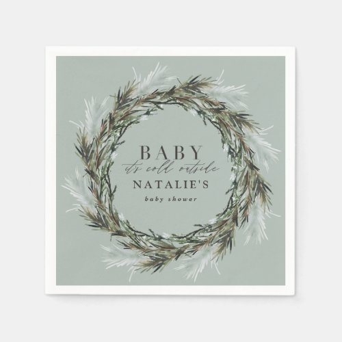 Baby its cold outside winter wreath baby shower napkins