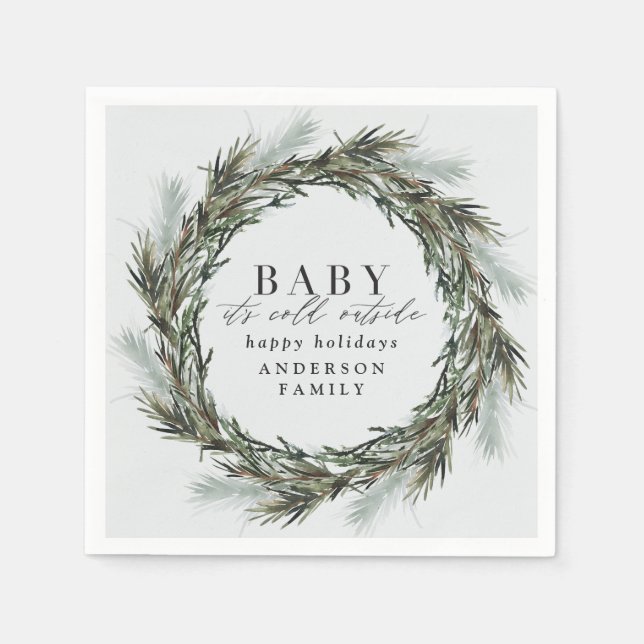 Baby its cold outside winter wreath holiday napkins (Front)