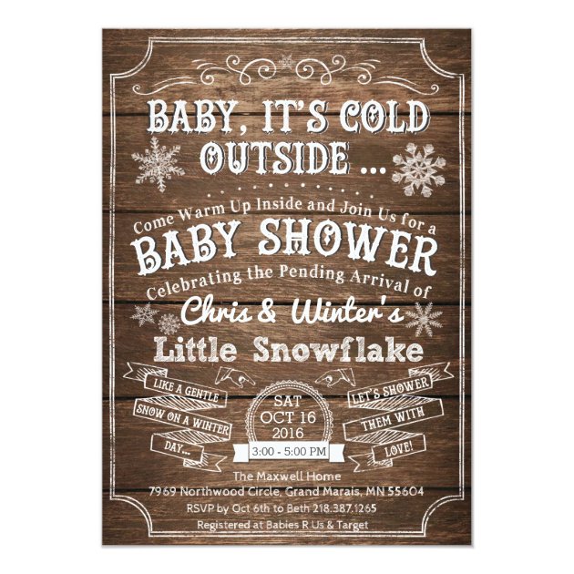 Baby Its Cold Outside Wood Baby Shower Invitation