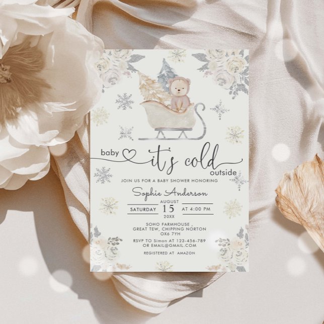 Baby It's Cold Outside Woodland Bear Baby Shower Invitation (Creator Uploaded)