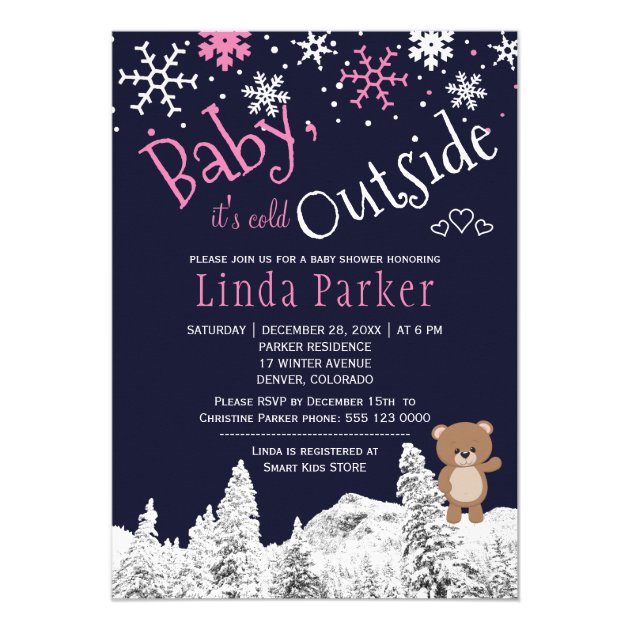 Baby Its Cold Outside Woodland Winter Girl Shower Invitation