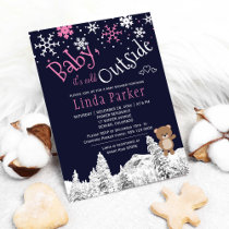 Baby its cold outside woodland winter girl shower invitation