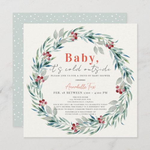 Baby Its Cold Outside Wreath Drive_by Baby Shower Invitation