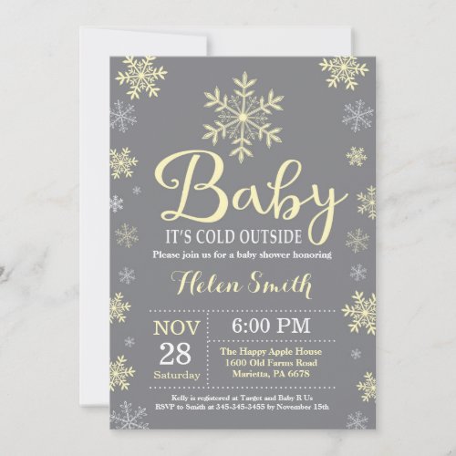 Baby Its Cold Outside Yellow Winter Baby Shower Invitation