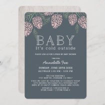 Baby Its Cold Pine Cone Navy Drive-by Baby Shower Invitation