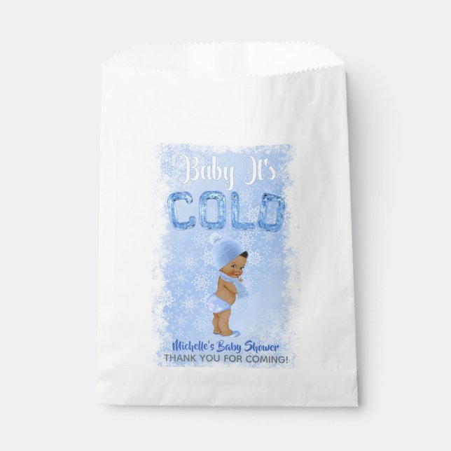Baby It's Cold Snowflake Blue Ethnic Boy Shower Favor Bag (Front)