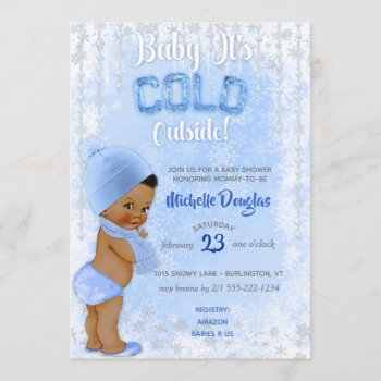 Baby It's Cold Snowflake Blue Ethnic Boy Shower Invitation by nawnibelles at Zazzle