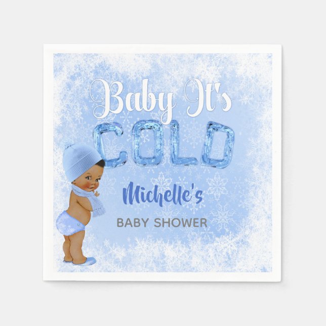 Baby It's Cold Snowflake Blue Ethnic Boy Shower Paper Napkins (Front)