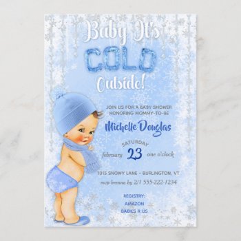Baby It's Cold Snowflake Icy Blue Boy Shower Invitation by nawnibelles at Zazzle