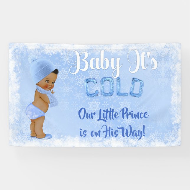 Baby It's Cold Snowflake Icy Blue Ethnic Boy Banner (Horizontal)