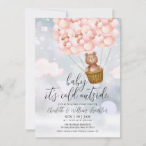 Baby Its Cold Teddy Bear Pink Winter Baby Shower Invitation