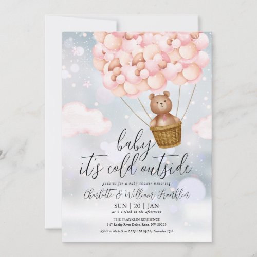 Baby Its Cold Teddy Bear Pink Winter Baby Shower Invitation