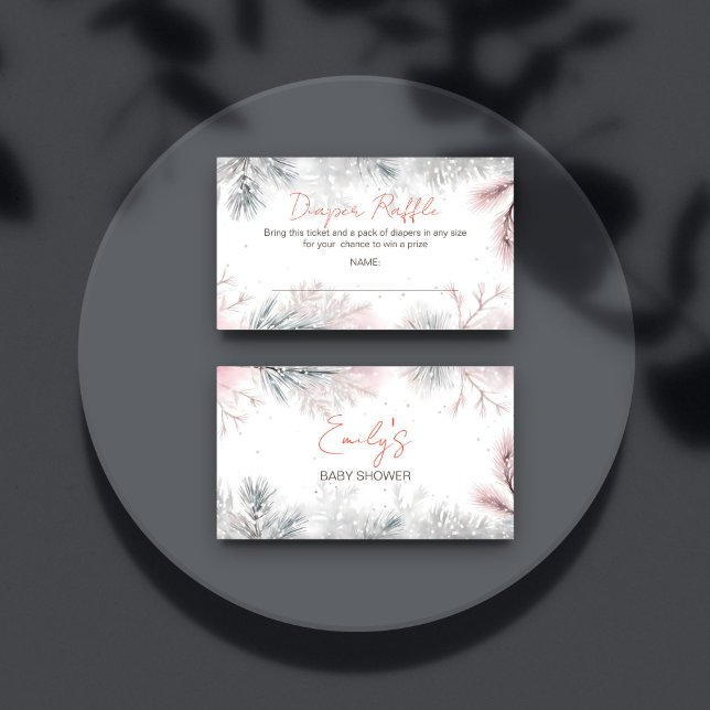 Baby it's cold winter baby shower diaper raffle enclosure card (Baby it's cold winter baby shower diaper raffle enclosure card pastel snowy pines winter themed )