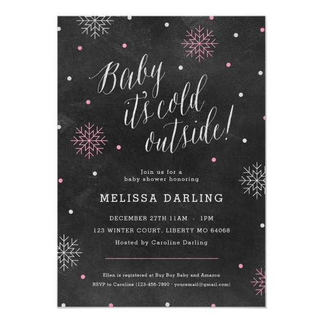 Baby It's Cold Winter Baby Shower Pink Chalkboard Invitation