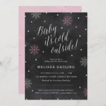 Baby It's Cold Winter Baby Shower Pink Chalkboard Invitation