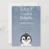 Baby it's Cold Winter Penguin Baby Shower Invitation