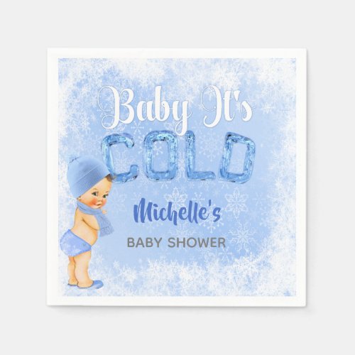 Baby Its Cold Winter Snowflake Blue Boy Shower Paper Napkins