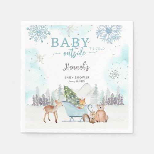 Baby Its Cold Winter Woodland Outside Baby Shower Napkins